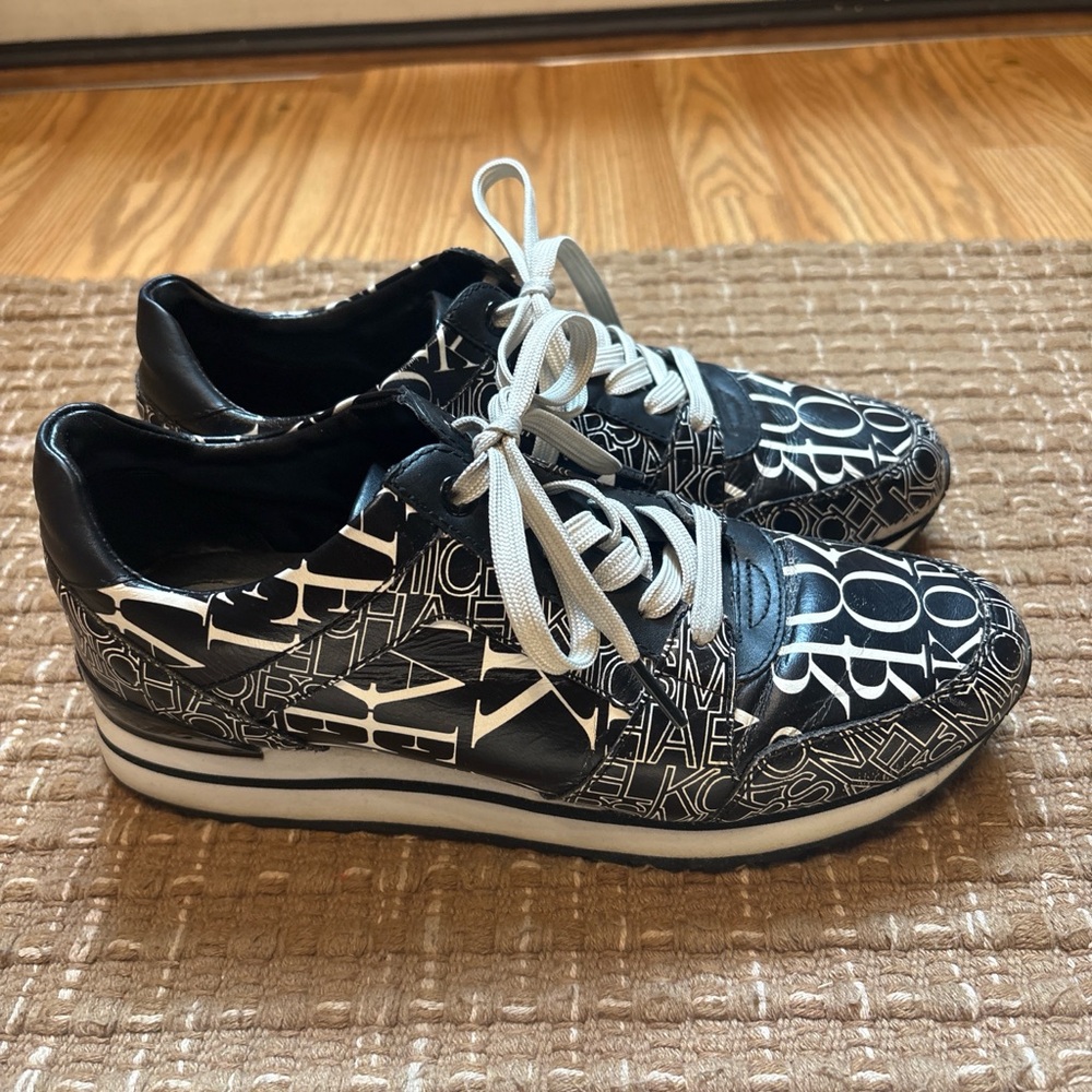 Michael Kors Black and White Logo-Print Slip-On Sneakers
